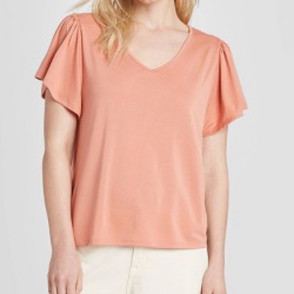 Short Sleeve V-Neck T-Shirt - A New Day™ Coral L